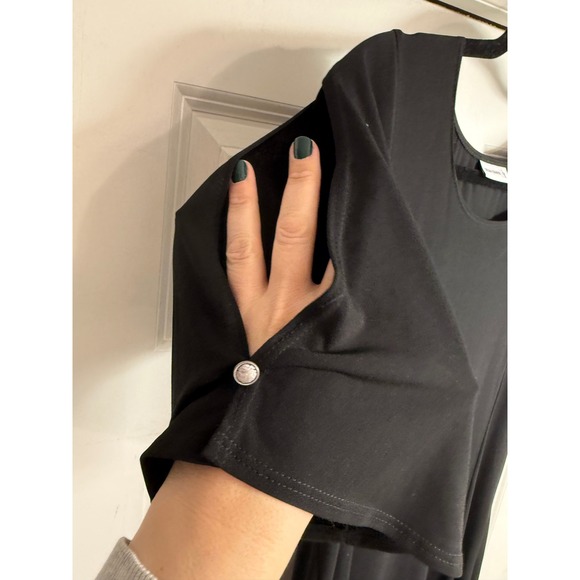 Susan Graver Black Liquid Knit A-Line Midi Dress Short Flutter Sleeve Small - Picture 3 of 9
